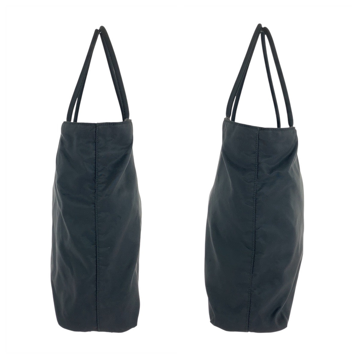 PRADA Tote Bag Nylon Black SilverMetal Tote Bag Shoulder Bag Test Triangle With logo Women Used Authentic