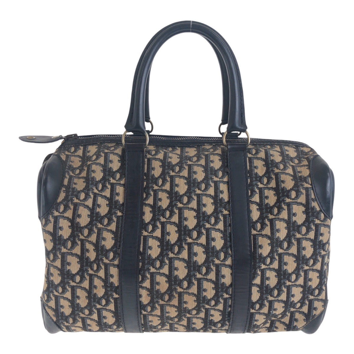 Dior Handbag Canvas, Leather Navy Gold Metal Handbag Boston Duffel bag Trotter Women Used Authentic