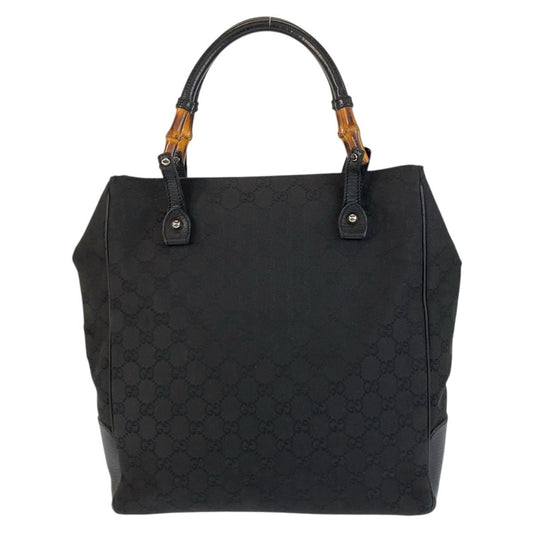 GUCCI Tote Bag 112530 GG canvas, leather Black black Tote Bag Shoulder Bag Bamboo Women Used Authentic