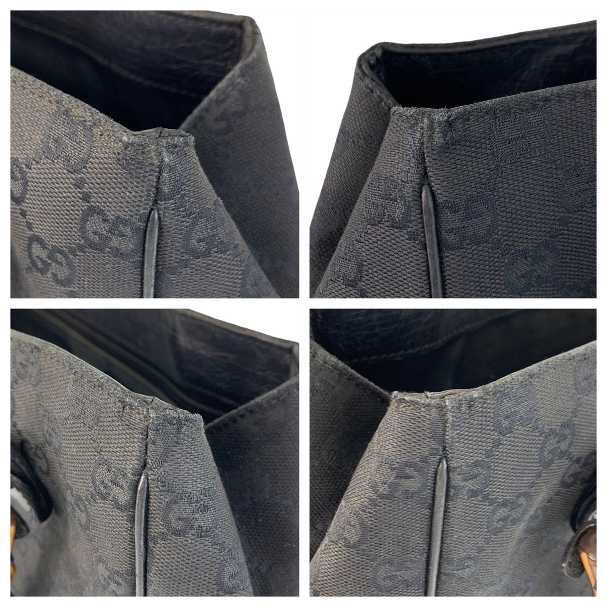 GUCCI Tote Bag 112530 GG canvas, leather Black black Tote Bag Shoulder Bag Bamboo Women Used Authentic