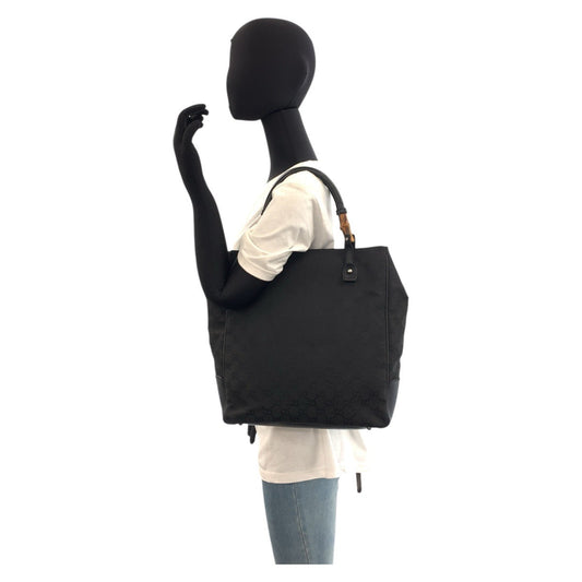 GUCCI Tote Bag 112530 GG canvas, leather Black black Tote Bag Shoulder Bag Bamboo Women Used Authentic