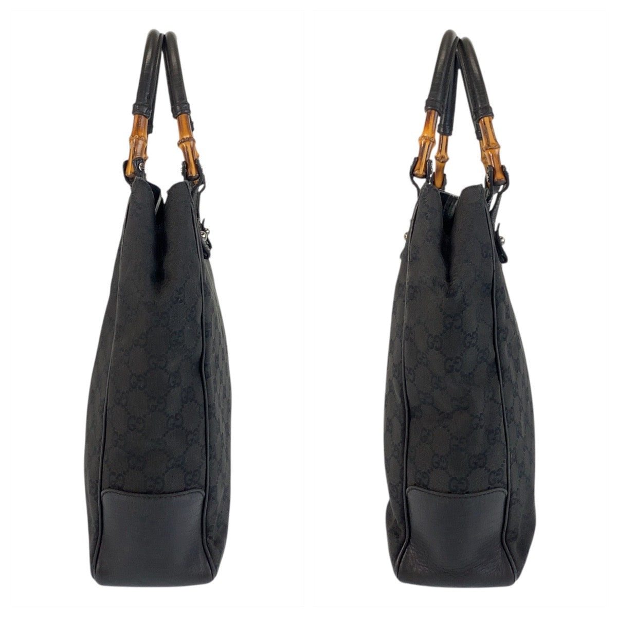 GUCCI Tote Bag 112530 GG canvas, leather Black black Tote Bag Shoulder Bag Bamboo Women Used Authentic
