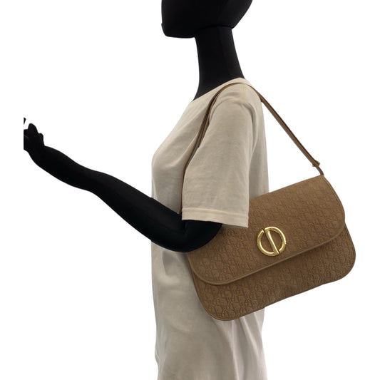Dior Shoulder Bag Suede Beige Gold Metal Trotter