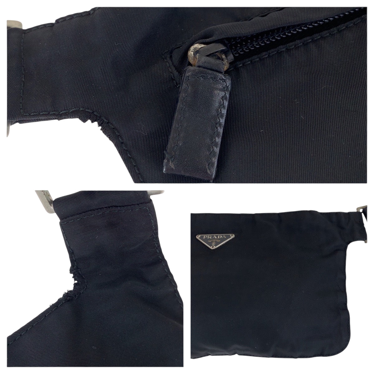 PRADA Shoulder Bag Nylon Black SilverMetal Test Triangle With logo
