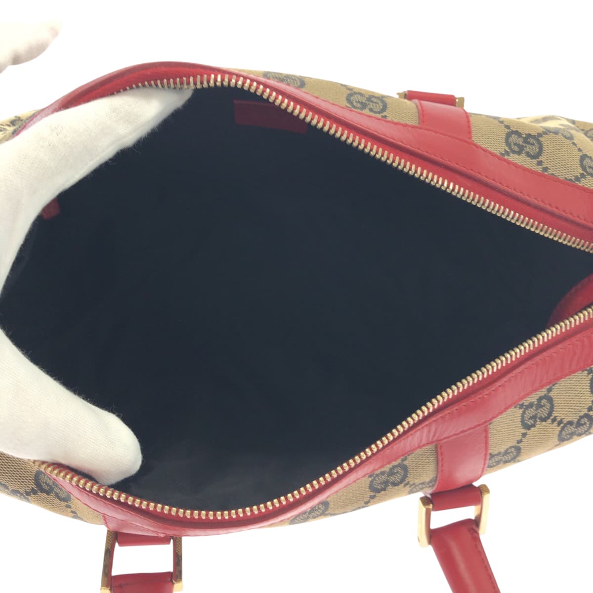 GUCCI Handbag 000 0846 GG canvas Beige Red Gold Metal Handbags Mini Boston Duffel bag Women Used Authentic