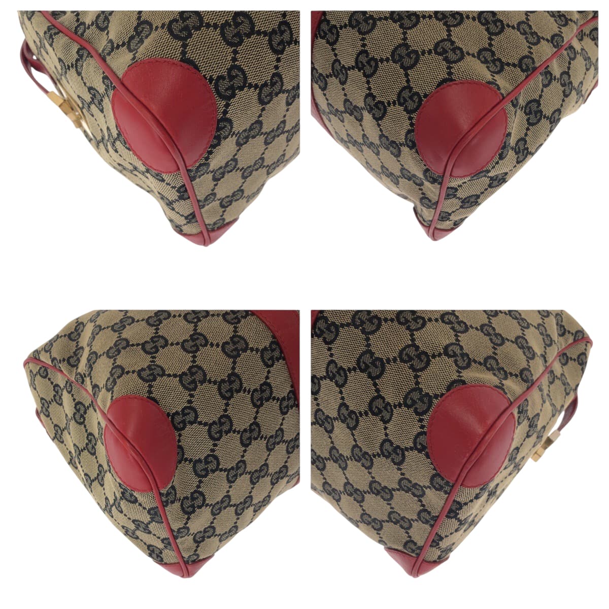 GUCCI Handbag 000 0846 GG canvas Beige Red Gold Metal Handbags Mini Boston Duffel bag Women Used Authentic