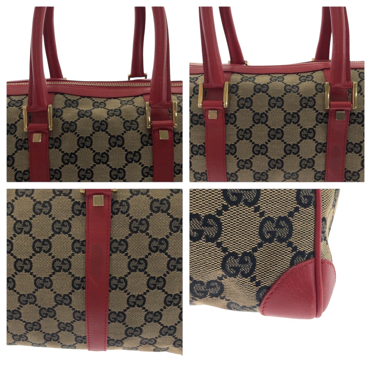 GUCCI Handbag 000 0846 GG canvas Beige Red Gold Metal Handbags Mini Boston Duffel bag Women Used Authentic