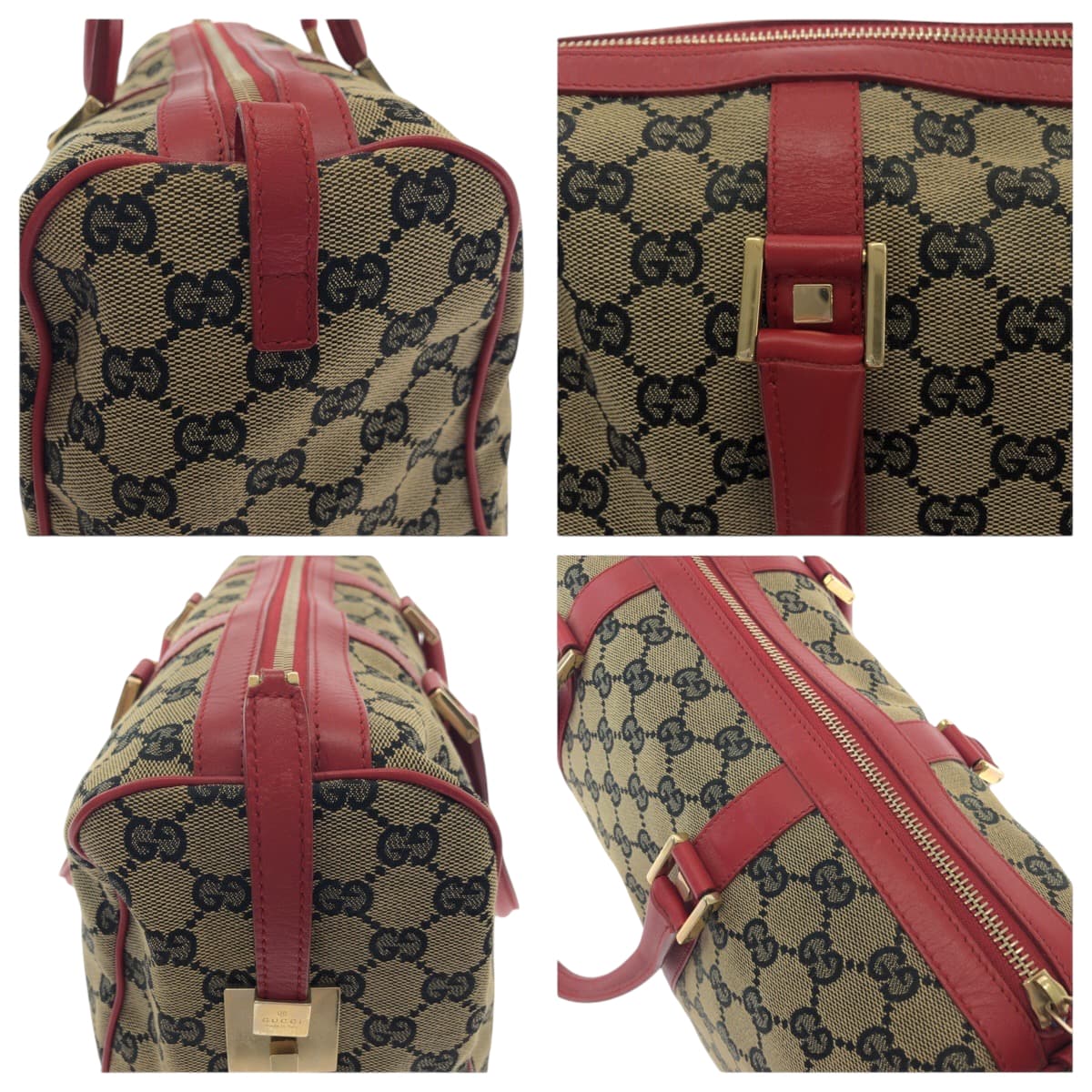 GUCCI Handbag 000 0846 GG canvas Beige Red Gold Metal Handbags Mini Boston Duffel bag Women Used Authentic