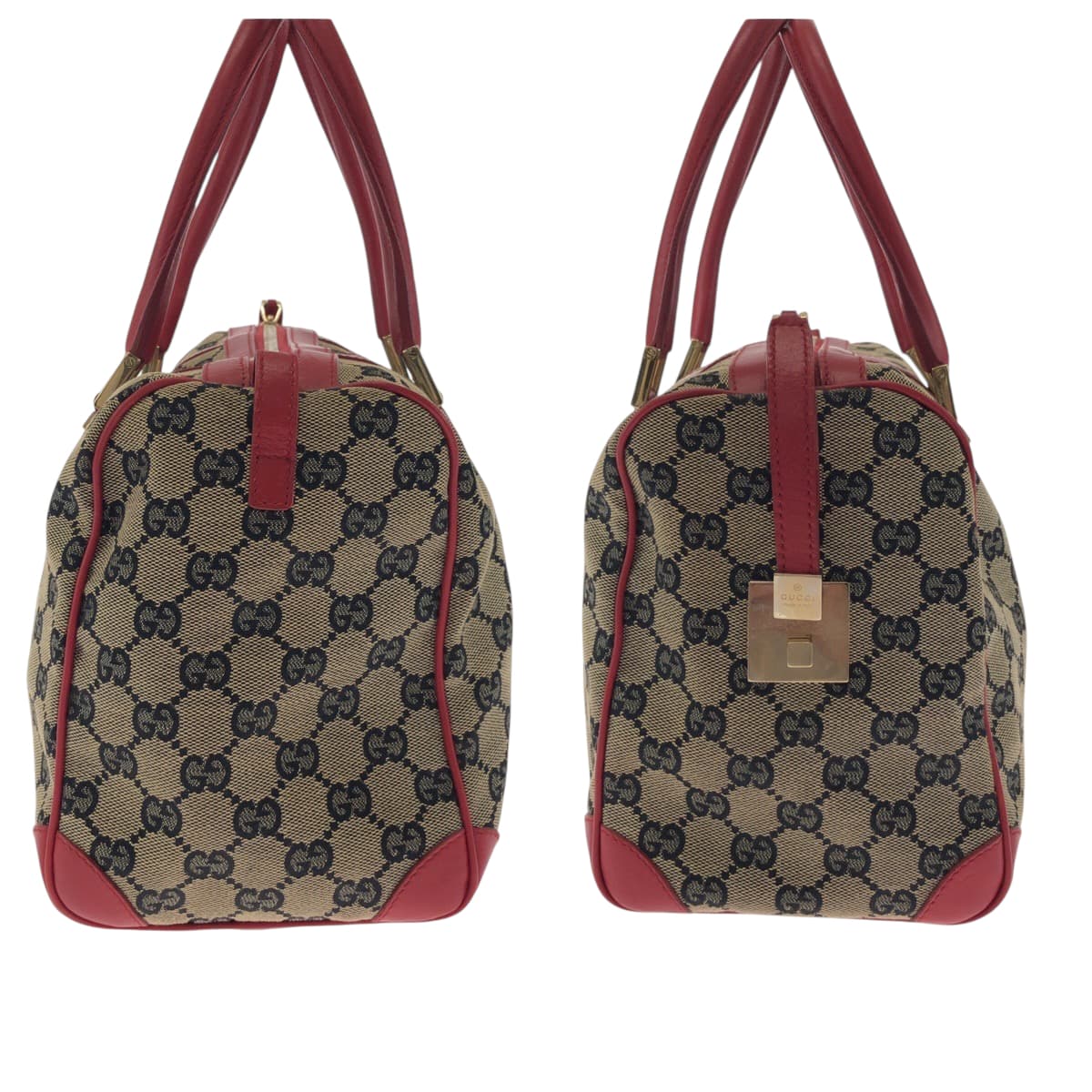 GUCCI Handbag 000 0846 GG canvas Beige Red Gold Metal Handbags Mini Boston Duffel bag Women Used Authentic