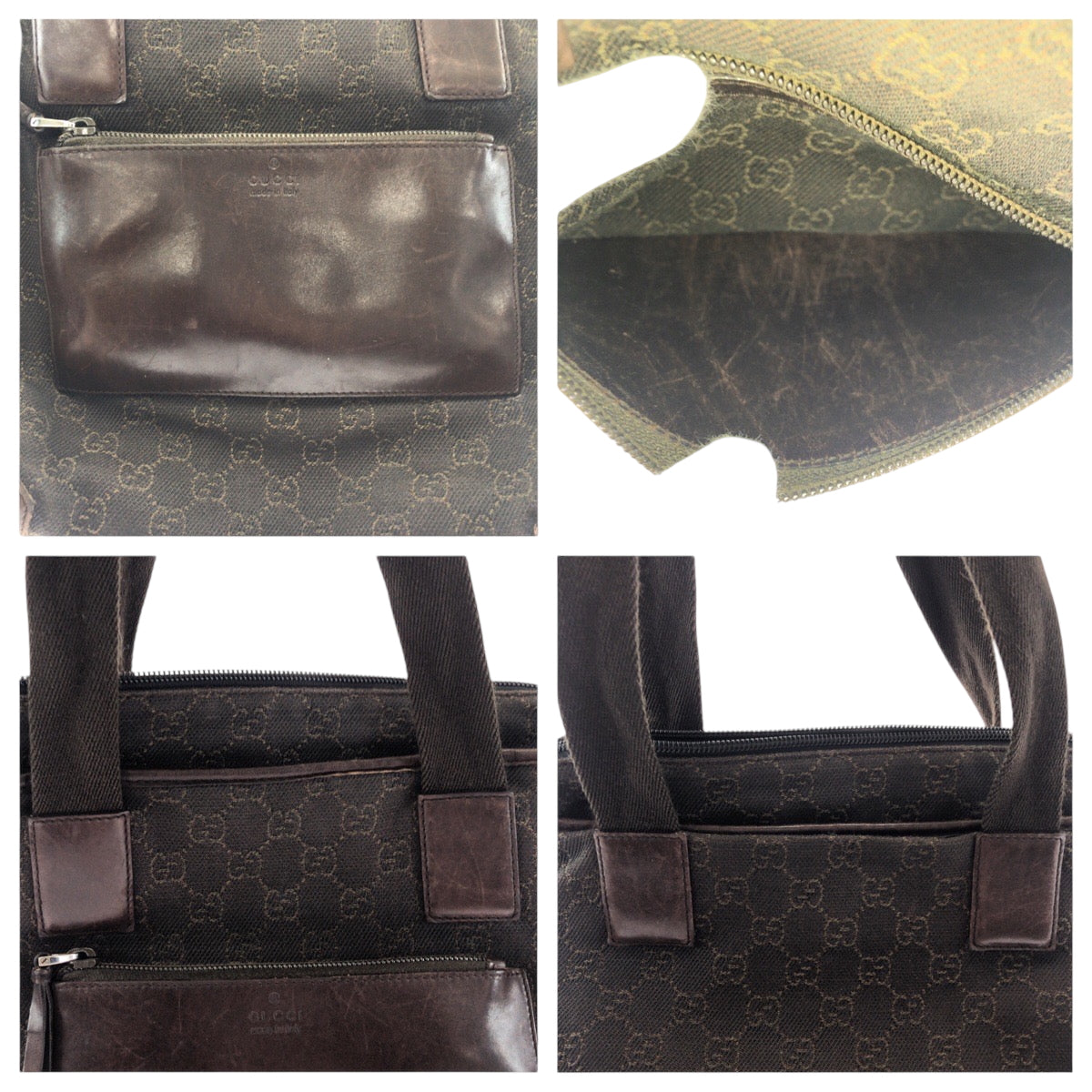 GUCCI Tote Bag 28893 GG canvas Brown Silver Metal Tote Bag handbag Women Used Authentic