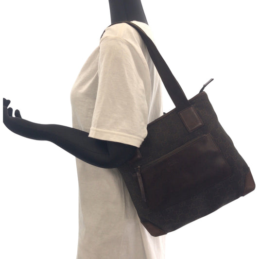 GUCCI Tote Bag 28893 GG canvas Brown Silver Metal Tote Bag handbag Women Used Authentic
