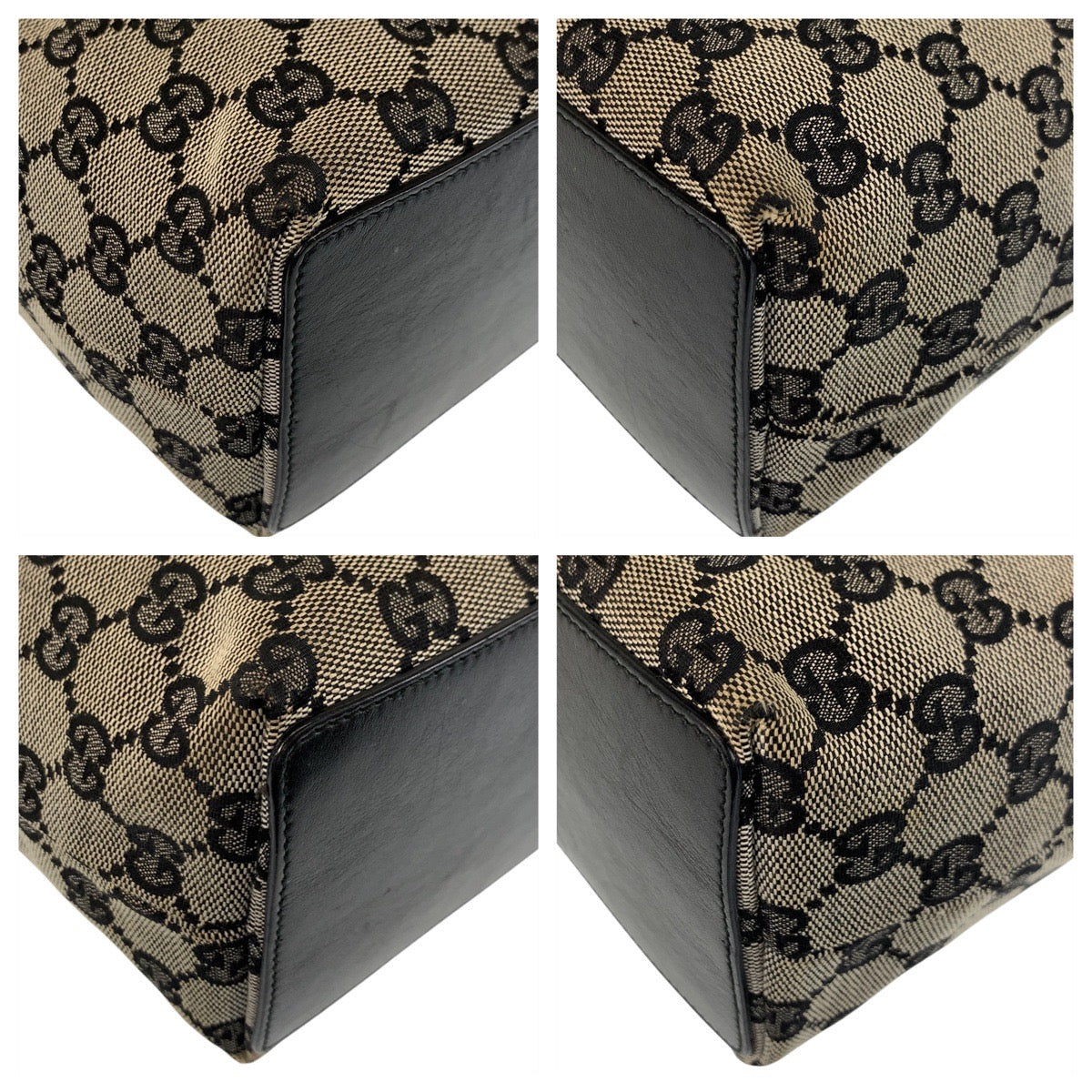 GUCCI Tote Bag 002 1099 GG canvas, leather Gray Black Gold Metal Tote Bag Shoulder Bag Women Used Authentic