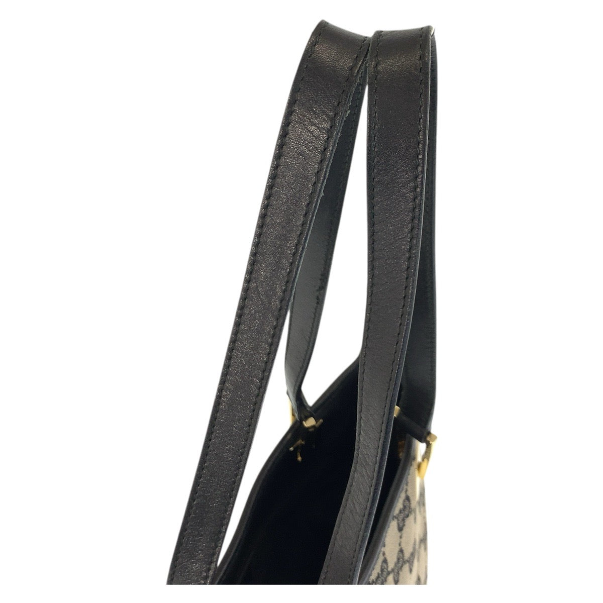 GUCCI Tote Bag 002 1099 GG canvas, leather Gray Black Gold Metal Tote Bag Shoulder Bag Women Used Authentic