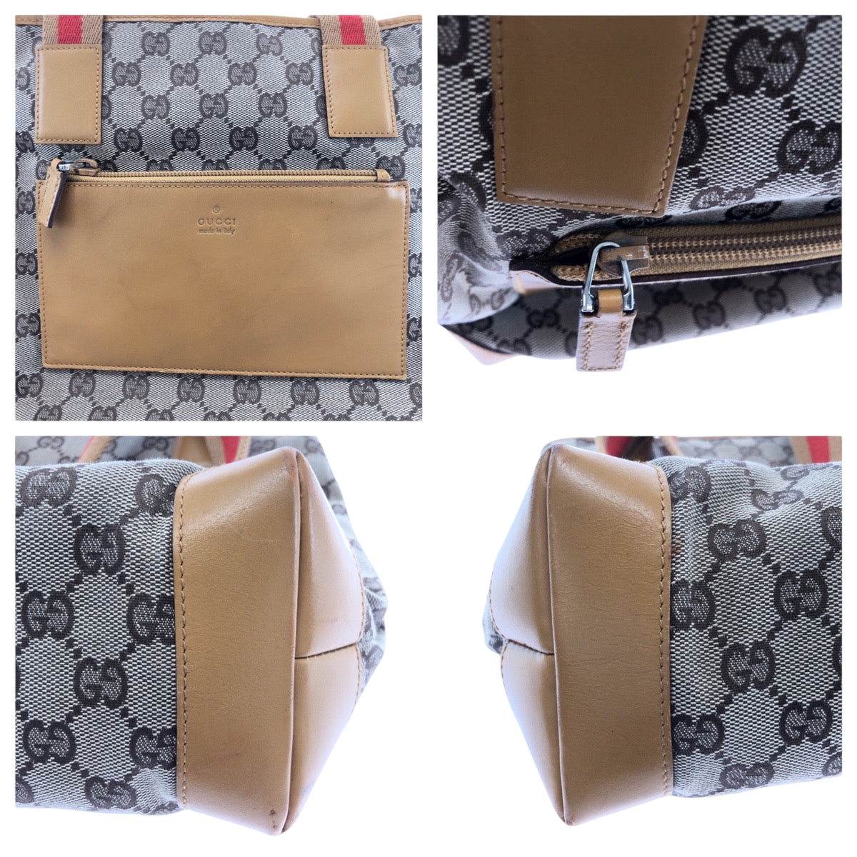 GUCCI Handbag 019 0402 GG canvas Beige Camel Orange SilverMetal Handbag Tote Bag Women Used Authentic