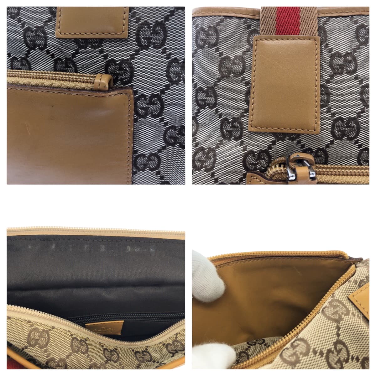 GUCCI Handbag 019 0402 GG canvas Beige Camel Orange SilverMetal Handbag Tote Bag Women Used Authentic