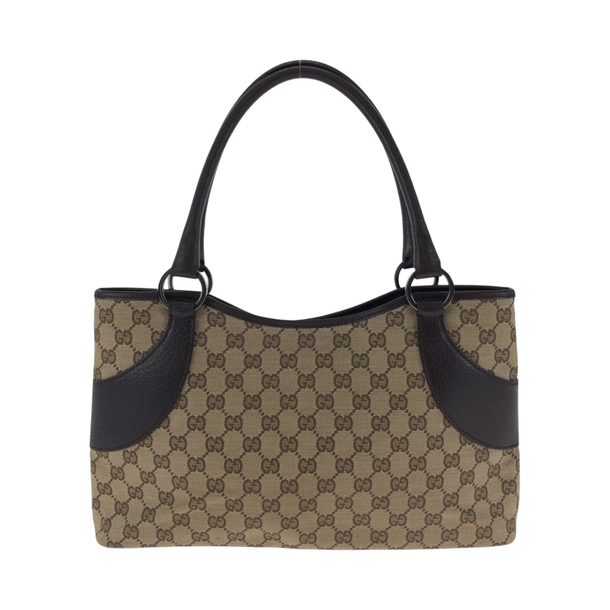 GUCCI Tote Bag 113015 GG canvas Beige Dark Brown SilverMetal Tote Bag handbag Women Used Authentic