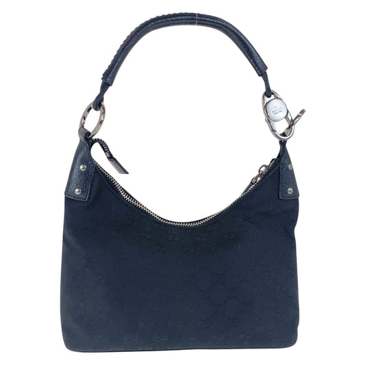 GUCCI Shoulder Bag 115002 GG canvas, leather Black SilverMetal Hobo Shoulder Bag Women Used Authentic