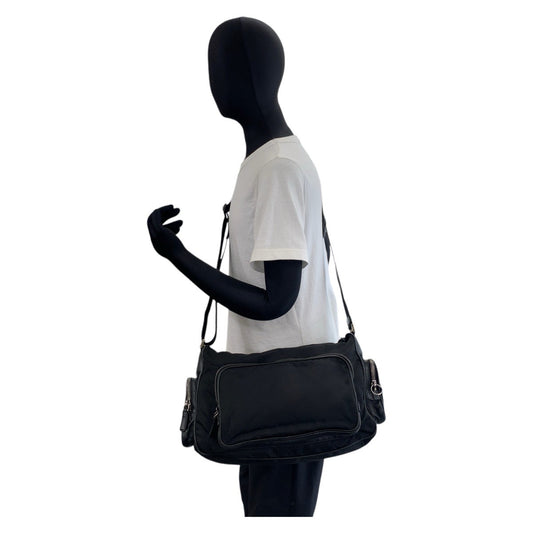 PRADA Shoulder Bag Nylon Black SilverMetal Test Triangle With logo