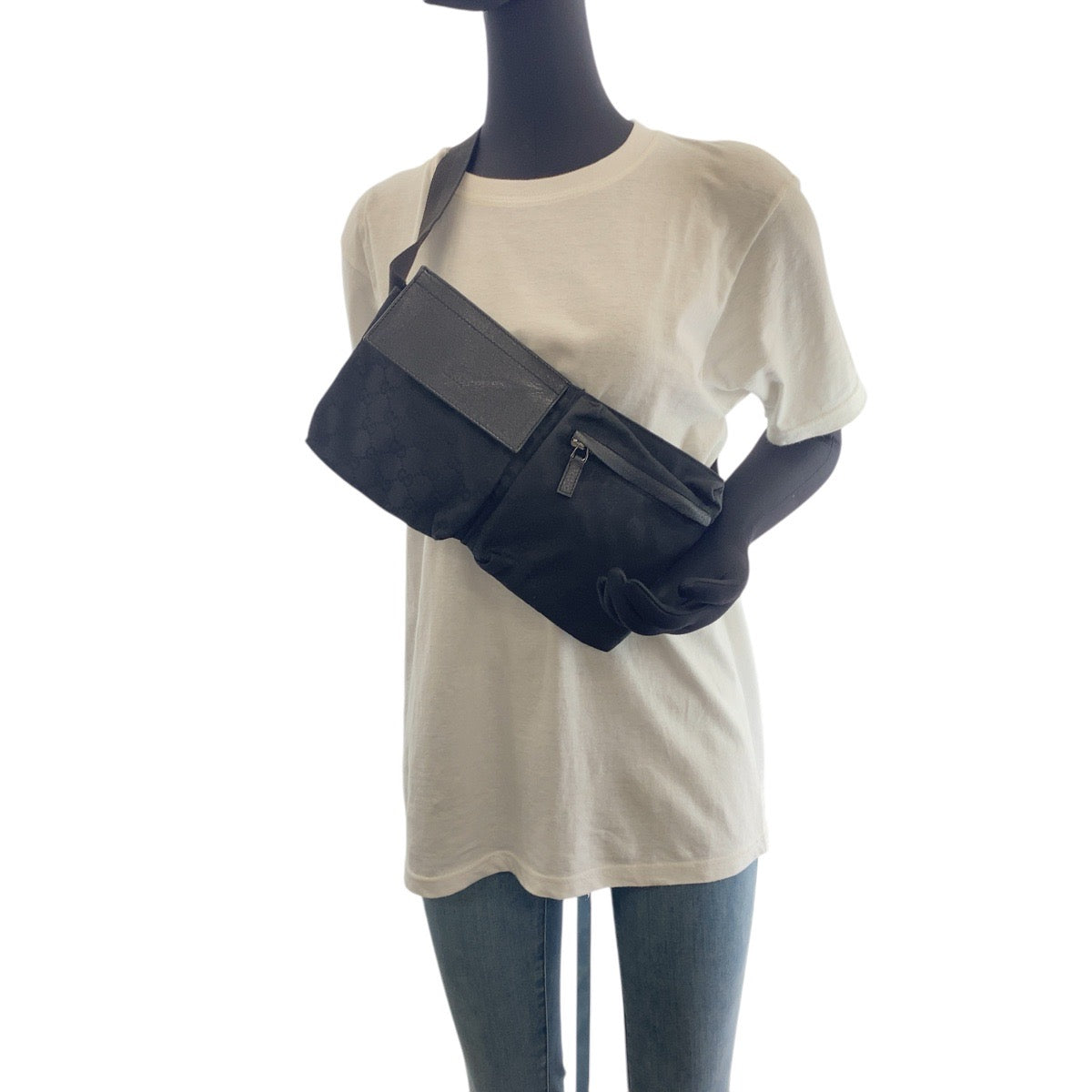 GUCCI Sling bag 28566 GG canvas Black SilverMetal