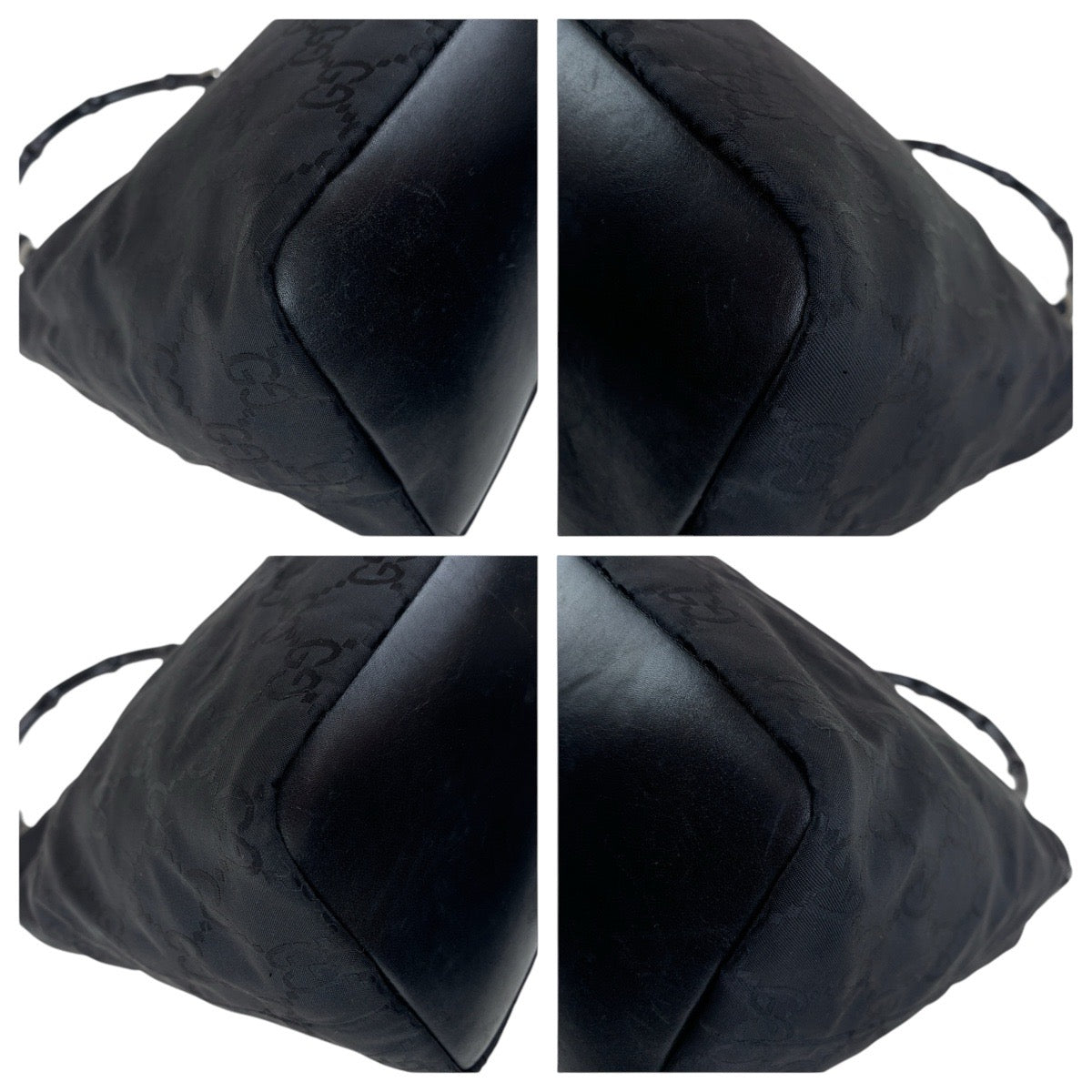 GUCCI Shoulder Bag 000 0531 Nylon, Leather Black SilverMetal Bamboo GG pattern Women Used Authentic