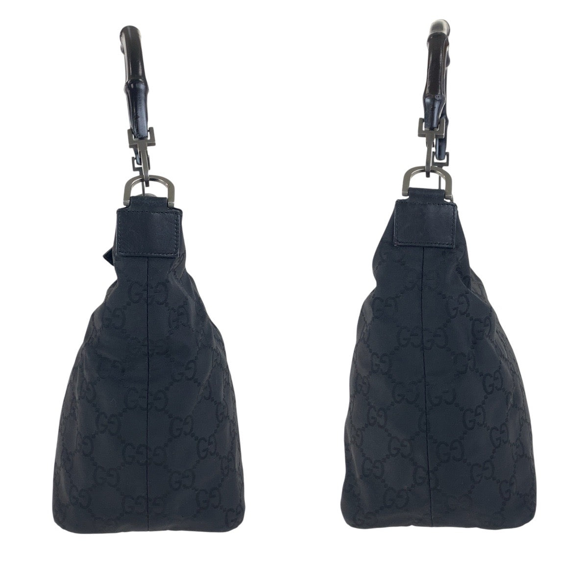 GUCCI Shoulder Bag 000 0531 Nylon, Leather Black SilverMetal Bamboo GG pattern Women Used Authentic