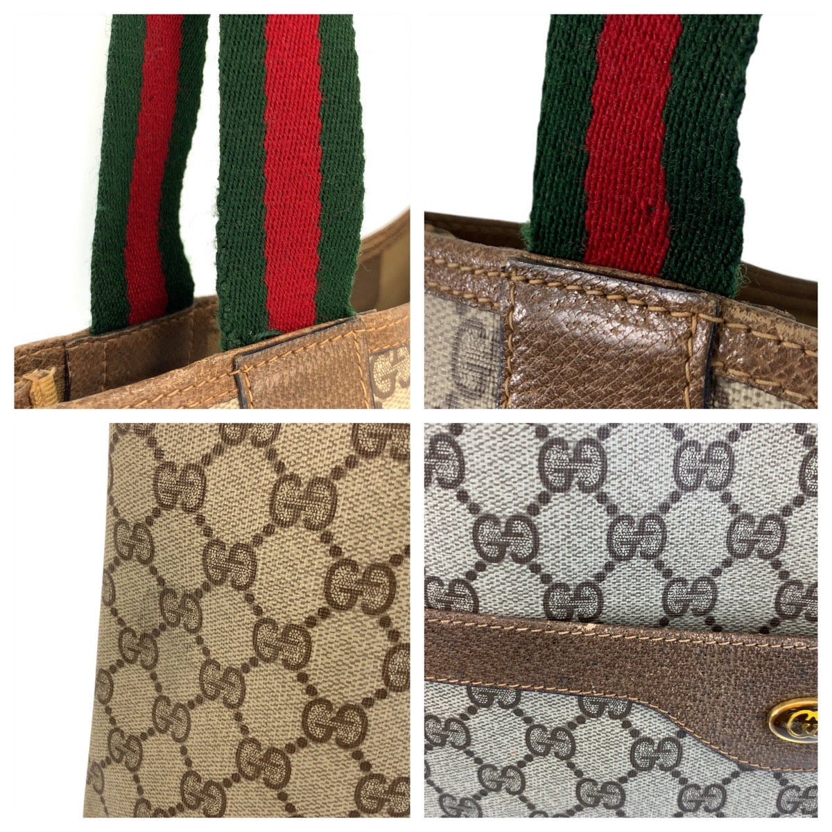 GUCCI Tote Bag 39 02 003 GG Supreme canvas, leather Beige Gold Metal Tote Bag Shoulder Bag Sherry Line Old Gucci Women Used Authentic
