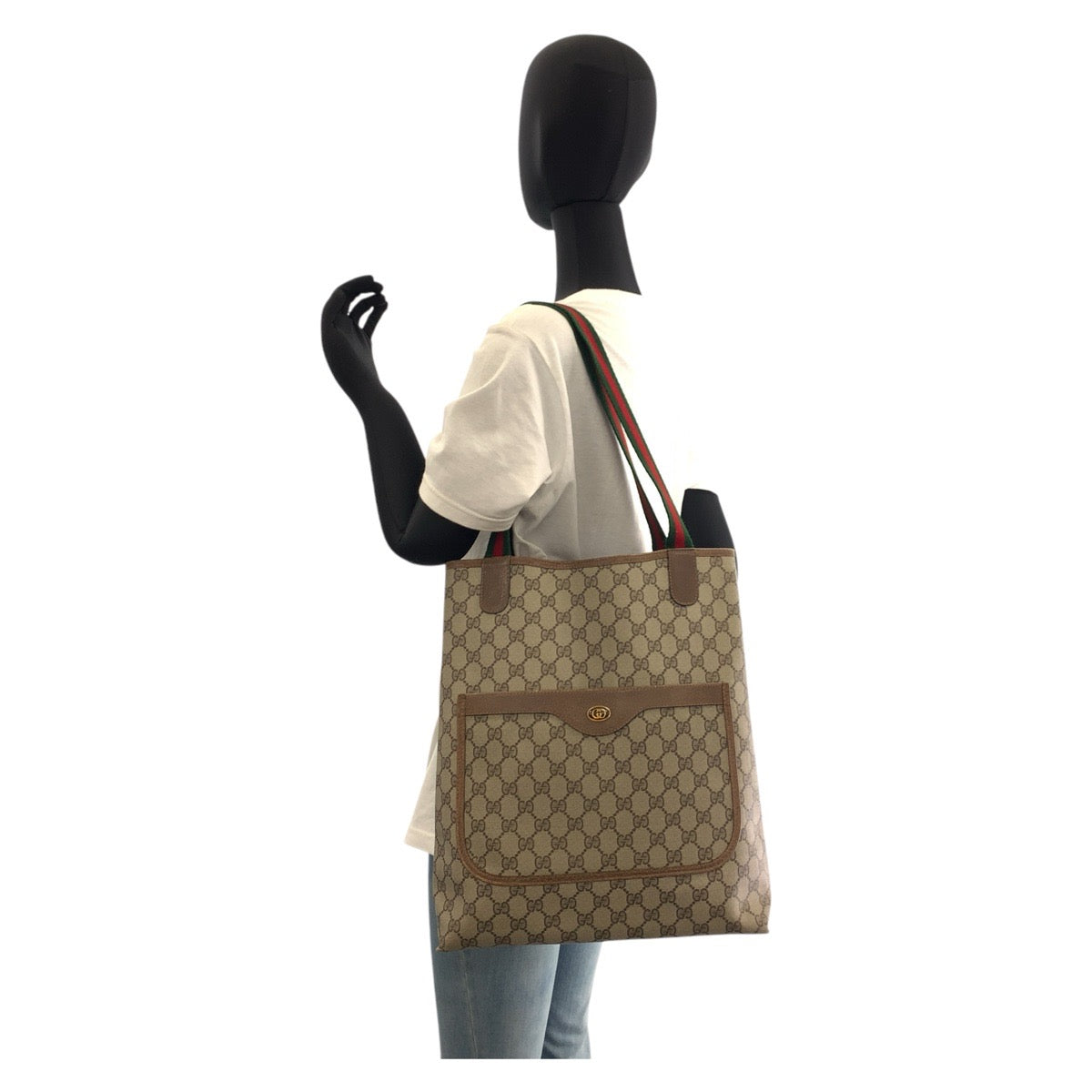 GUCCI Tote Bag 39 02 003 GG Supreme canvas, leather Beige Gold Metal Tote Bag Shoulder Bag Sherry Line Old Gucci Women Used Authentic