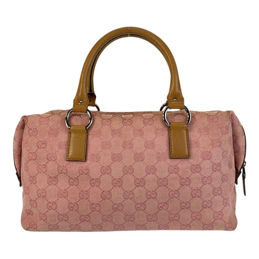 GUCCI Handbag 113009 GG canvas, leather Pink Camel SilverMetal Women Used Authentic