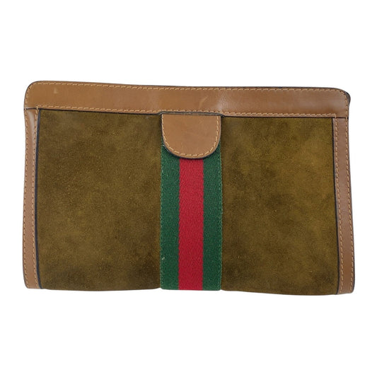 GUCCI Clutch bag Suede, Leather Brown multicolor Clutch bag business bag Old Gucci Shelly Line mens Used Authentic