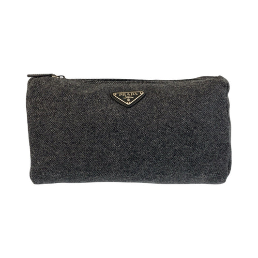 PRADA Pouch wool Grey SilverMetal Triangle With logo Women Used Authentic