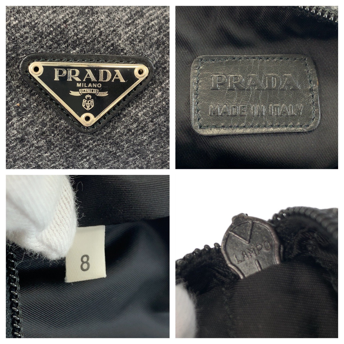 PRADA Pouch wool Grey SilverMetal Triangle With logo Women Used Authentic