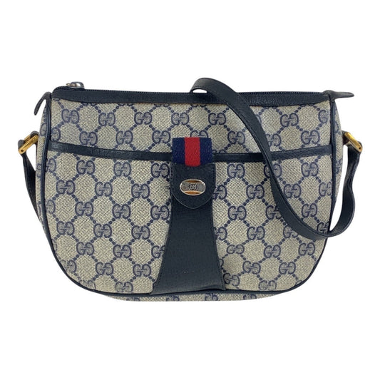 GUCCI Shoulder Bag 89 02 032 GG Supreme canvas, leather Navy Gold Metal Crossbody Shoulder Bag Old Gucci Shelly Line Women Used Authentic