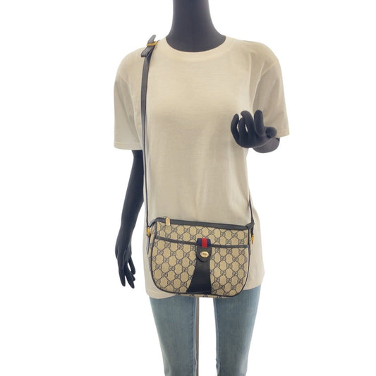 GUCCI Shoulder Bag 89 02 032 GG Supreme canvas, leather Navy Gold Metal Crossbody Shoulder Bag Old Gucci Shelly Line Women Used Authentic
