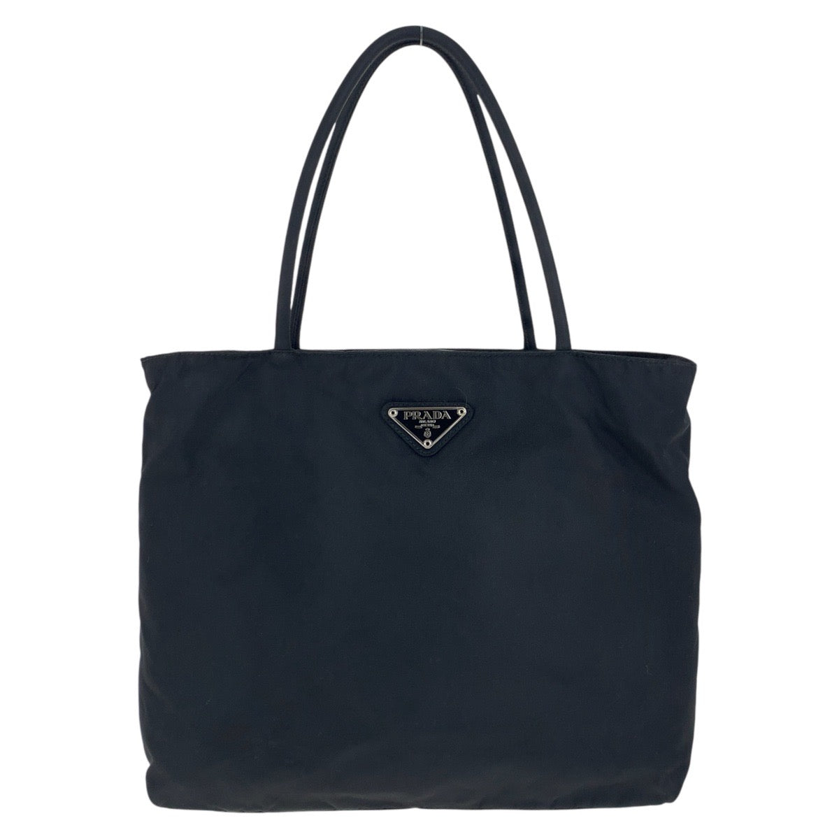 PRADA Tote Bag Nylon Black SilverMetal Tote Bag handbag Test Triangle With logo Women Used Authentic