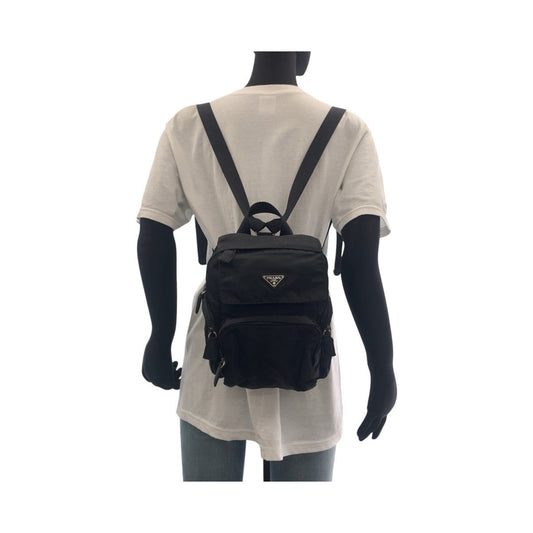 PRADA Backpack Nylon Black SilverMetal Backpacks & Daypacks Backpacks Test Triangle With logo Women Used Authentic