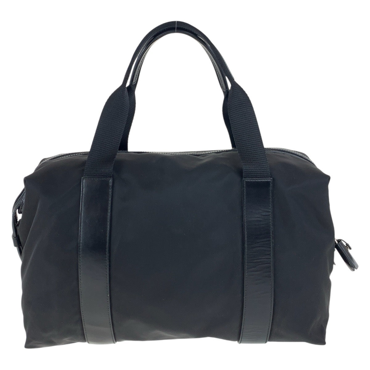 PRADA Tote Bag Nylon, Leather Black SilverMetal Tote Bag Mini Boston Duffel bag Test Triangle With logo Women Used Authentic
