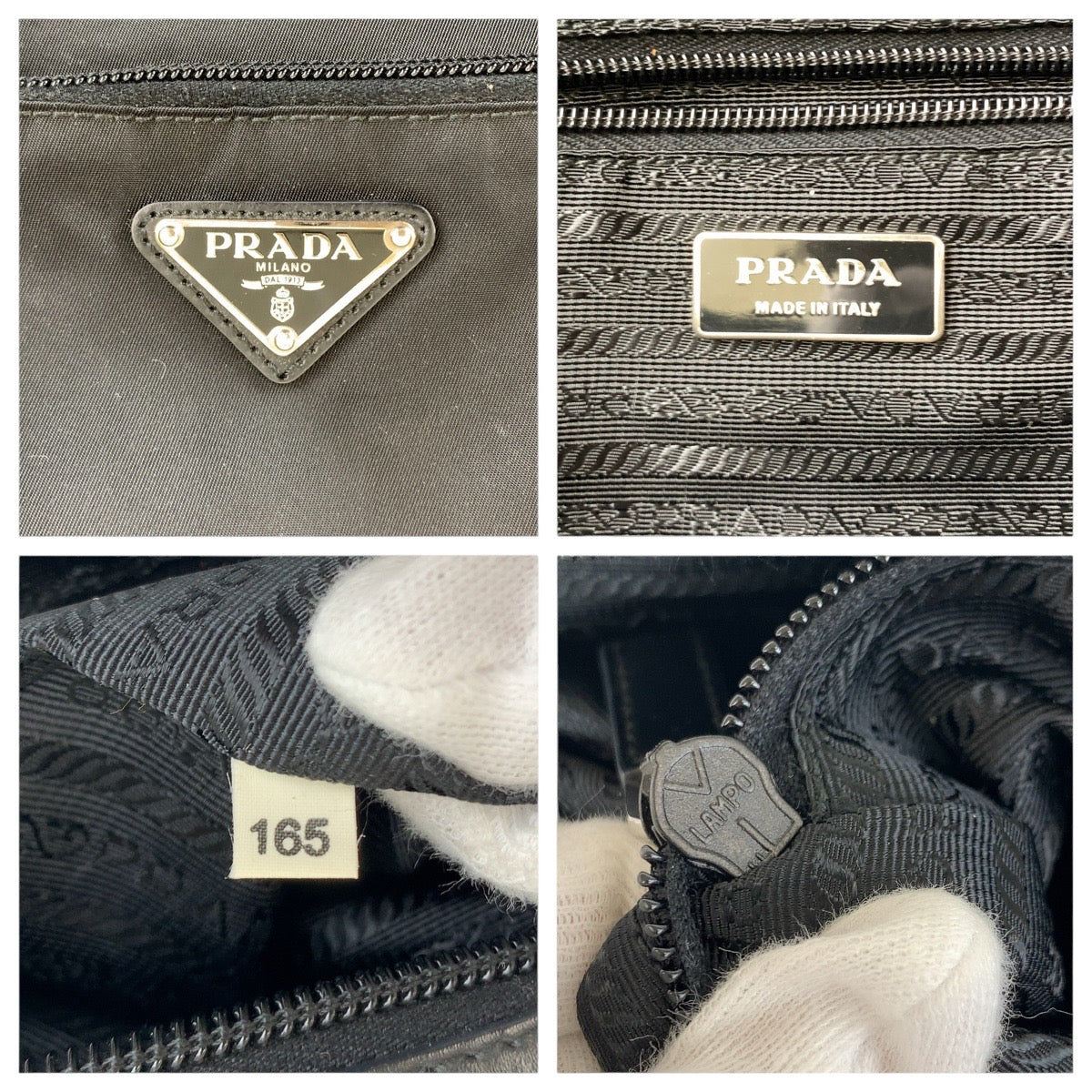 PRADA Tote Bag Nylon, Leather Black SilverMetal Tote Bag Mini Boston Duffel bag Test Triangle With logo Women Used Authentic