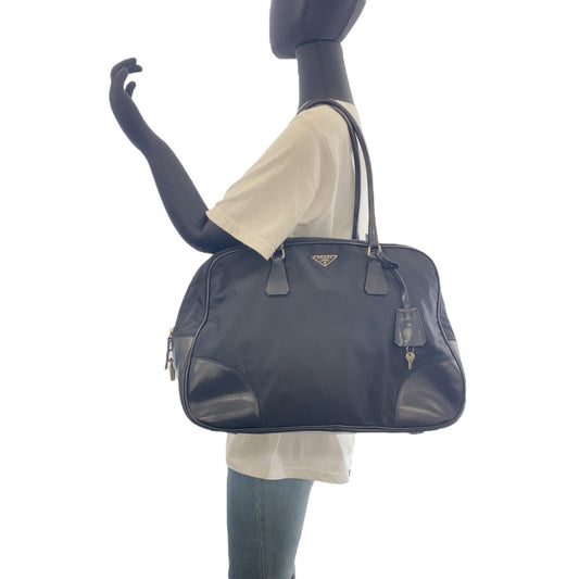 PRADA Shoulder Bag Nylon Black SilverMetal Test Triangle With logo