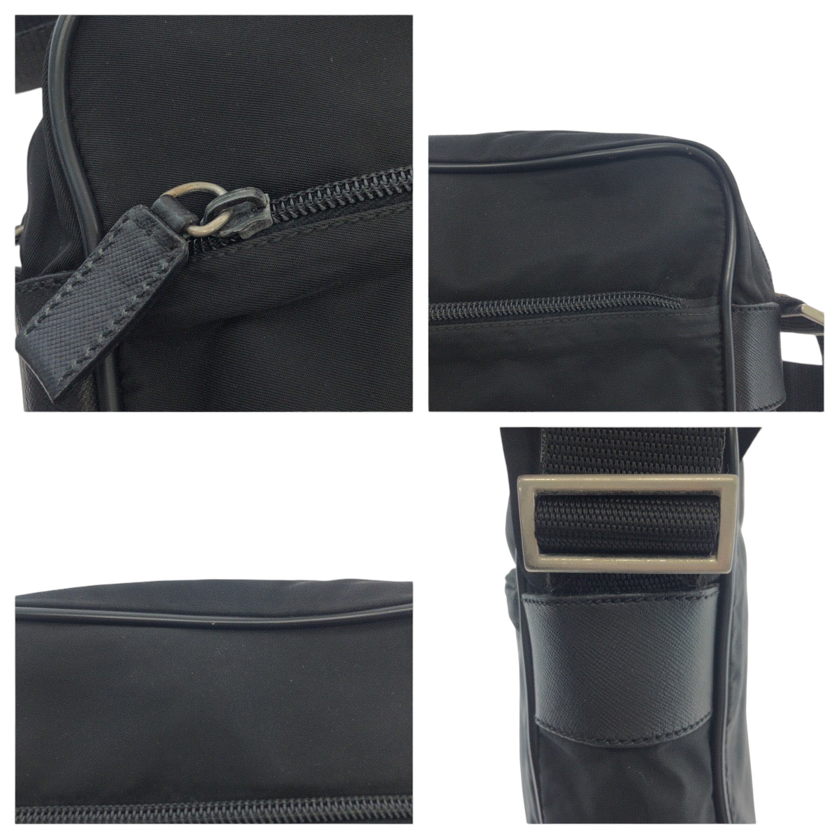 PRADA Shoulder Bag V160 Nylon Black SilverMetal Shoulder Bag pochette Test Triangle With logo mens Used Authentic