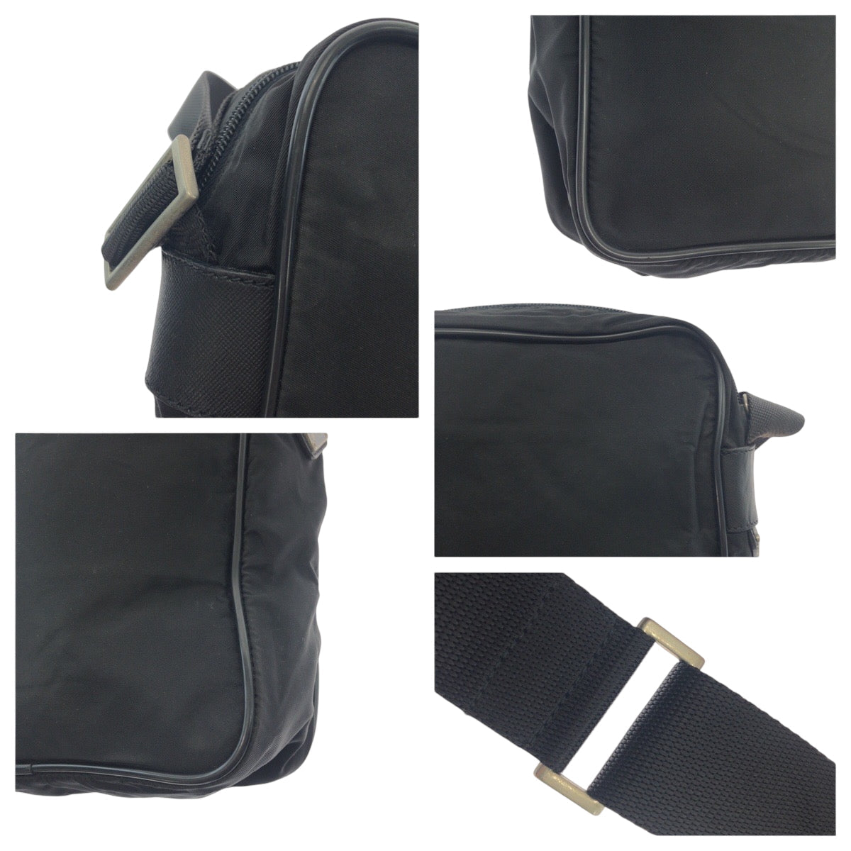 PRADA Shoulder Bag V160 Nylon Black SilverMetal Shoulder Bag pochette Test Triangle With logo mens Used Authentic