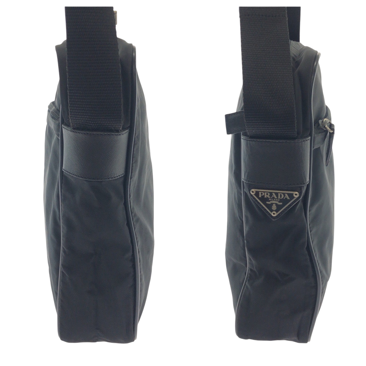 PRADA Shoulder Bag V160 Nylon Black SilverMetal Shoulder Bag pochette Test Triangle With logo mens Used Authentic