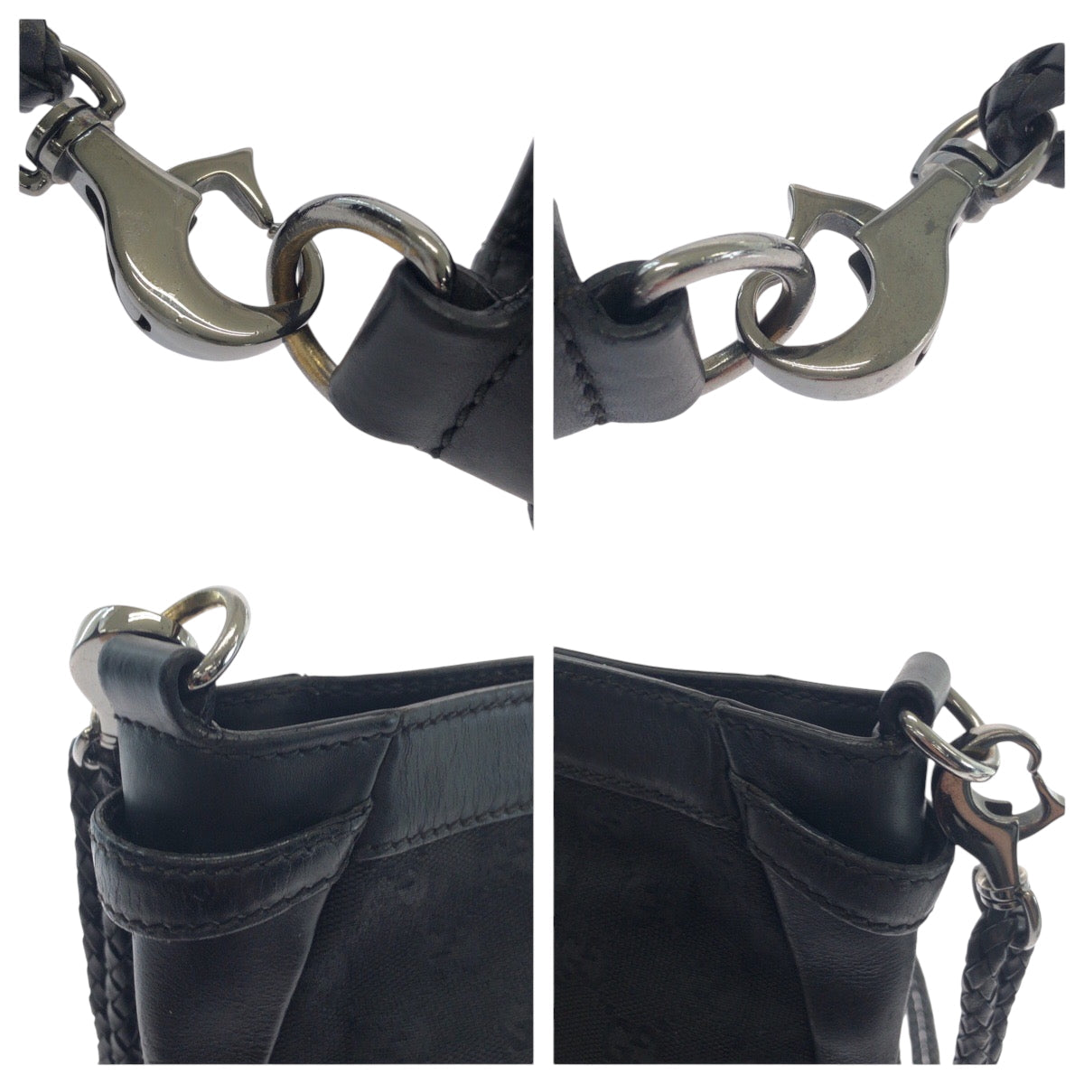 GUCCI Shoulder Bag 109106 GG canvas Black SilverMetal Shoulder Bag pochette Women Used Authentic