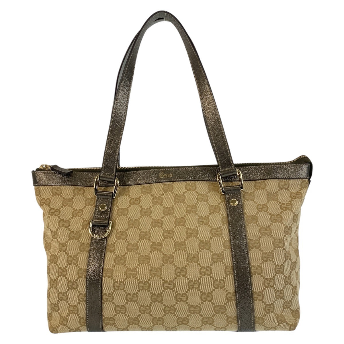 GUCCI Tote Bag 141470 GG canvas, leather Beige Khaki Brown Gold Metal Tote Bag Shoulder Bag Women Used Authentic
