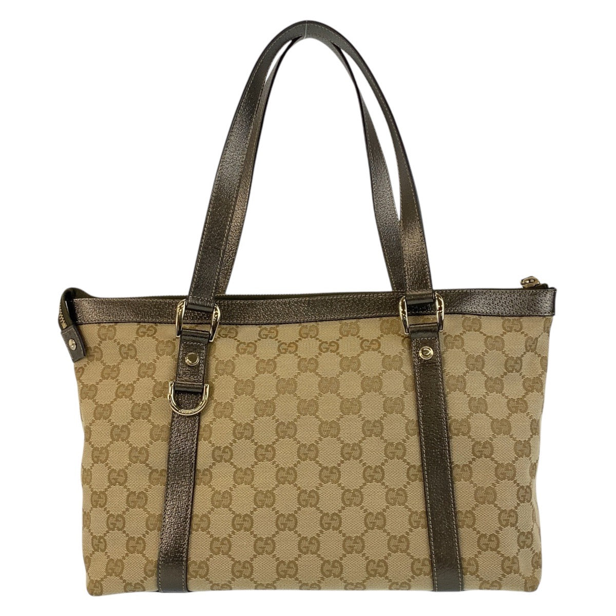GUCCI Tote Bag 141470 GG canvas, leather Beige Khaki Brown Gold Metal Tote Bag Shoulder Bag Women Used Authentic
