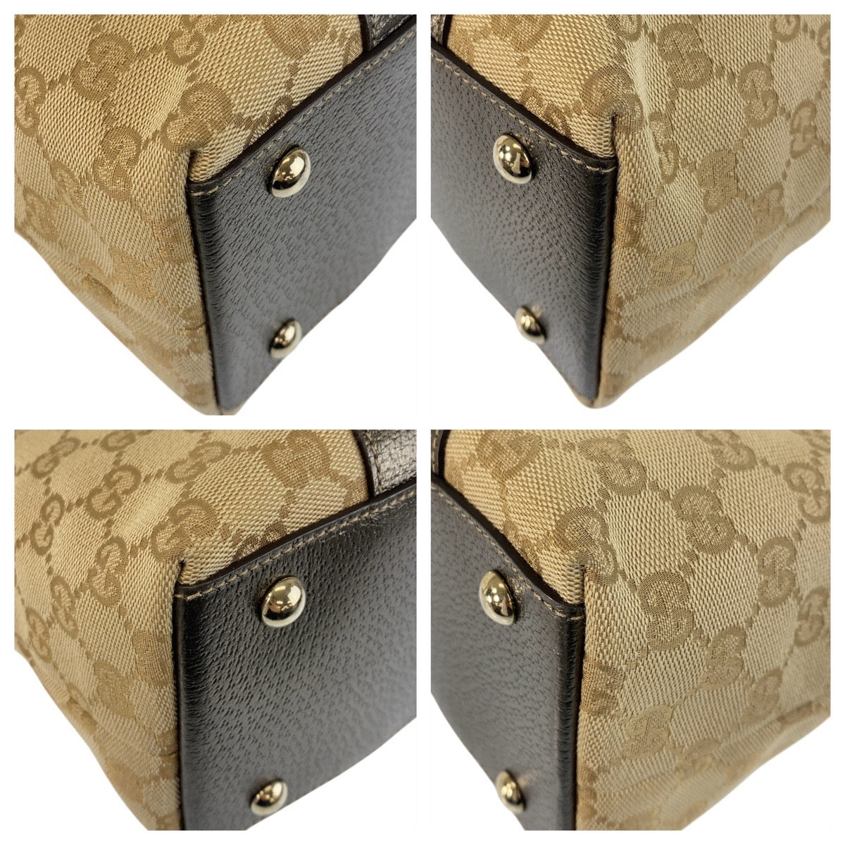 GUCCI Tote Bag 141470 GG canvas, leather Beige Khaki Brown Gold Metal Tote Bag Shoulder Bag Women Used Authentic