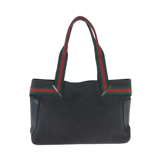 GUCCI Tote Bag 73983 denim Grey Red Green SilverMetal Tote Bag handbag Sherry line Women Used Authentic