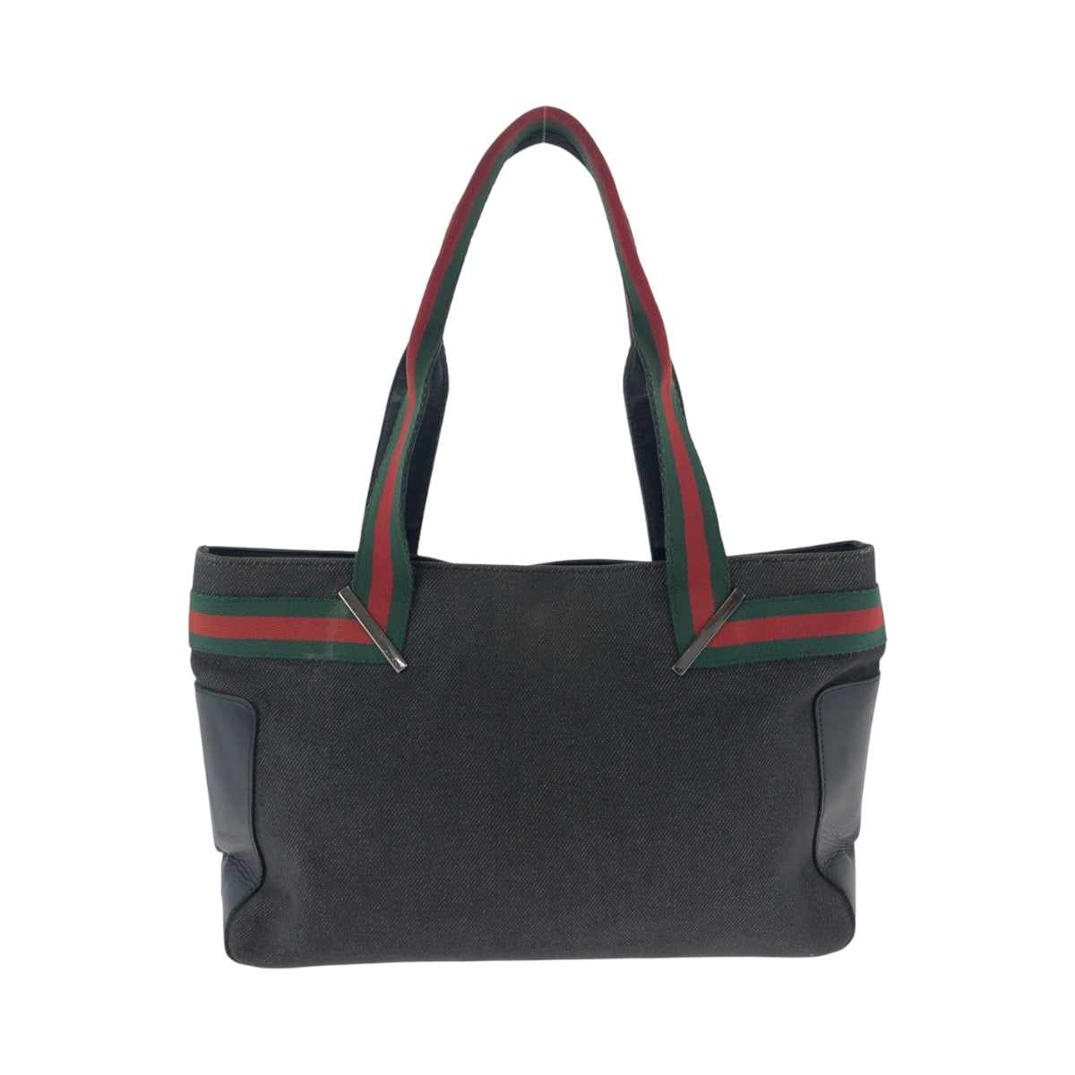 GUCCI Tote Bag 73983 denim Grey Red Green SilverMetal Tote Bag handbag Sherry line Women Used Authentic