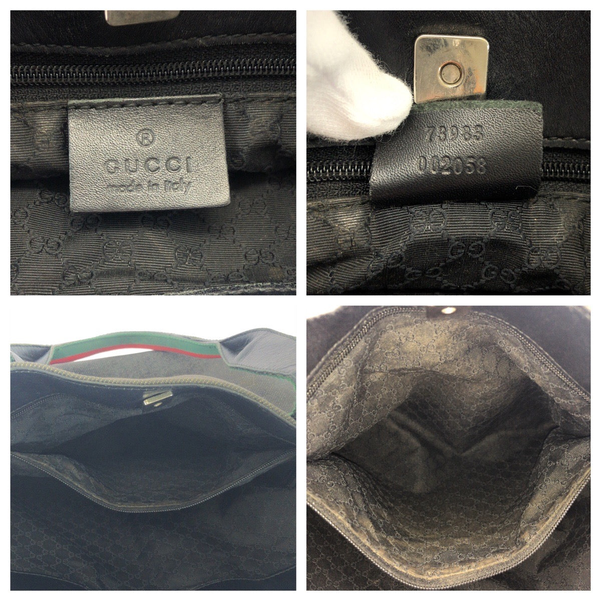 GUCCI Tote Bag 73983 denim Grey Red Green SilverMetal Tote Bag handbag Sherry line Women Used Authentic
