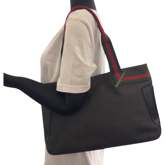 GUCCI Tote Bag 73983 denim Grey Red Green SilverMetal Tote Bag handbag Sherry line Women Used Authentic