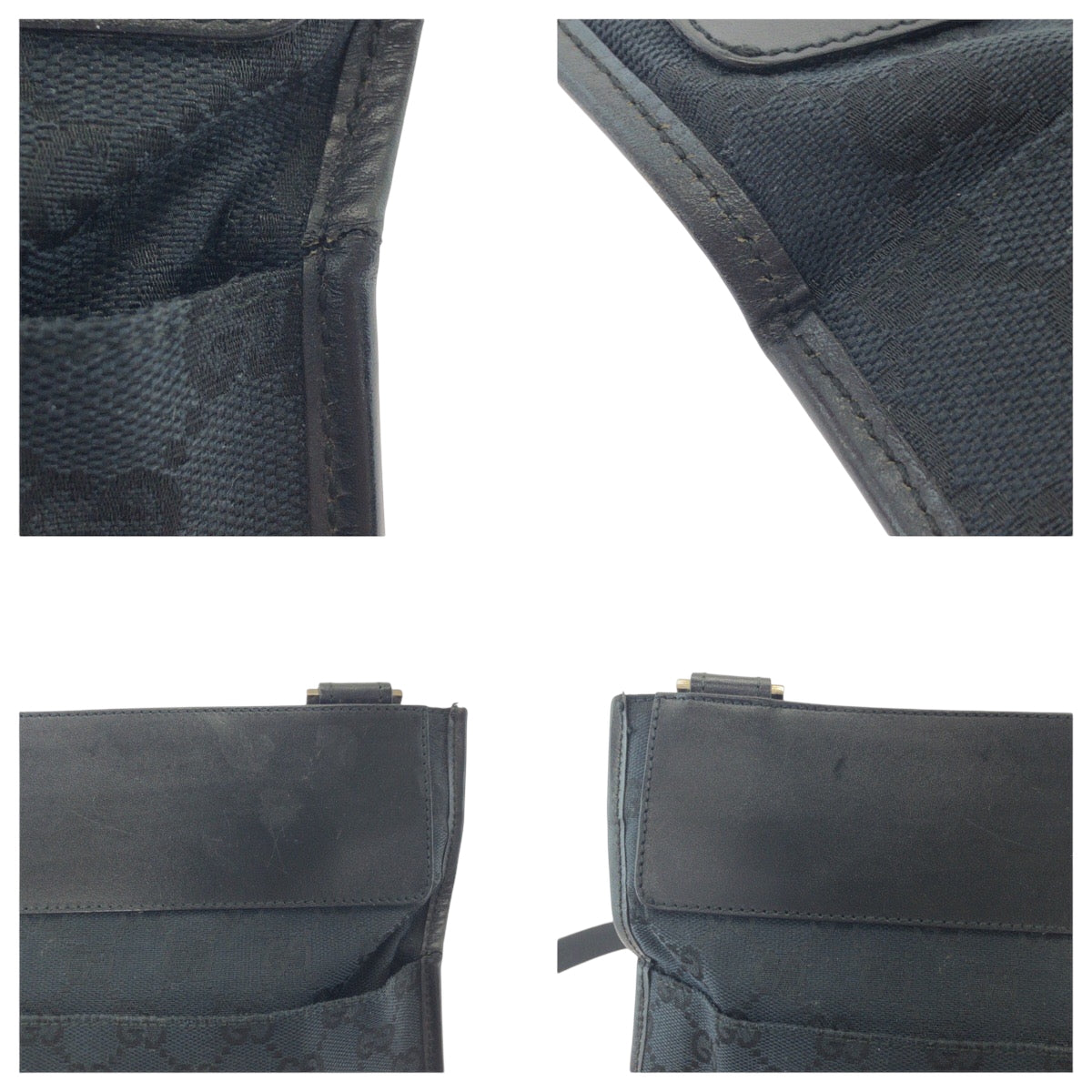 GUCCI Shoulder Bag 019 0348 GG canvas Black SilverMetal Shoulder Bag pochette Women Used Authentic